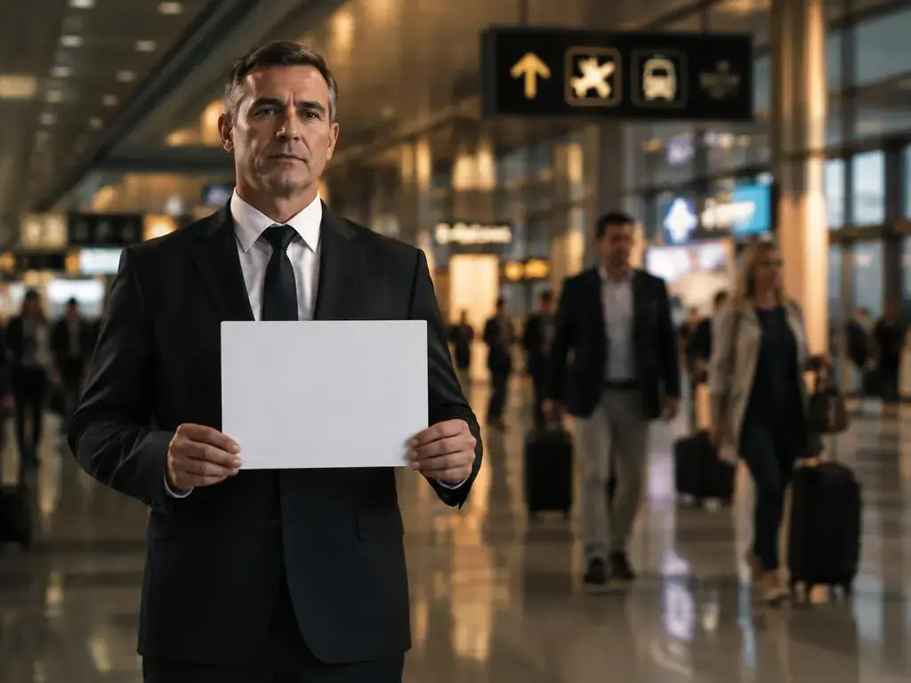 Executive stepping out of a chauffeur car