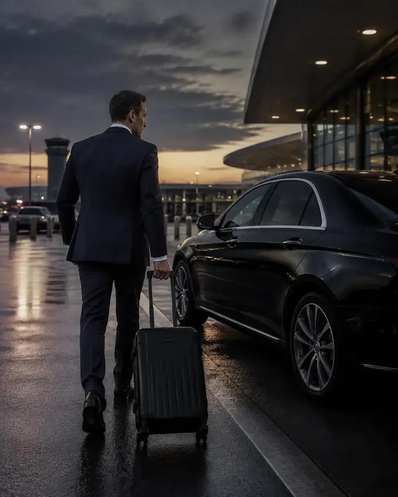 Chauffeur loading luggage at an airport terminal