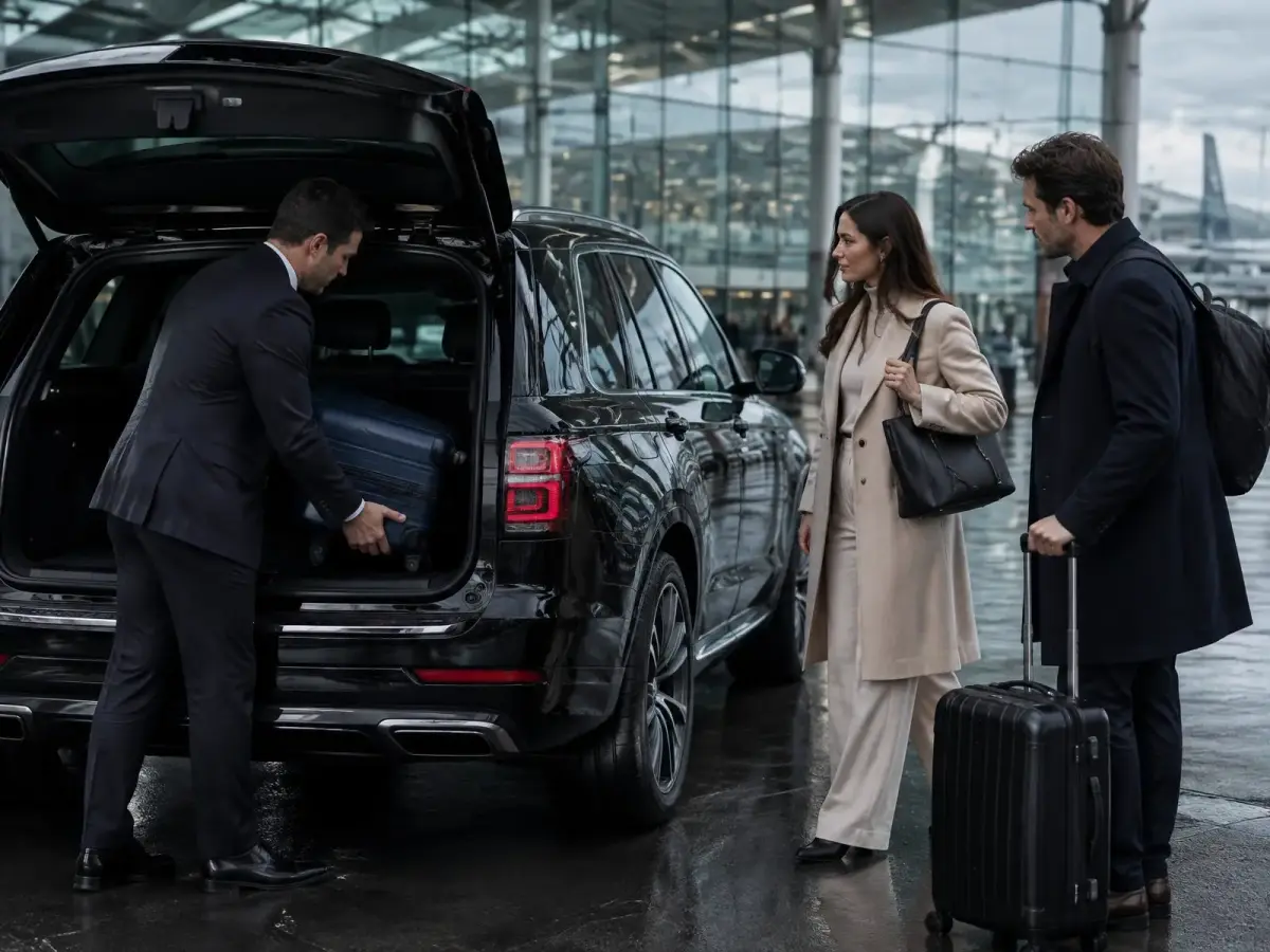 Chauffeur loading luggage at an airport terminal