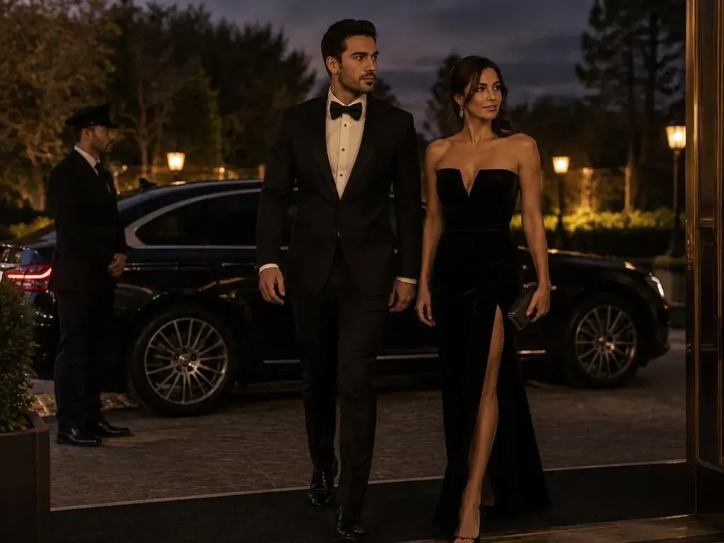 Guests arriving by chauffeur car at a racecourse