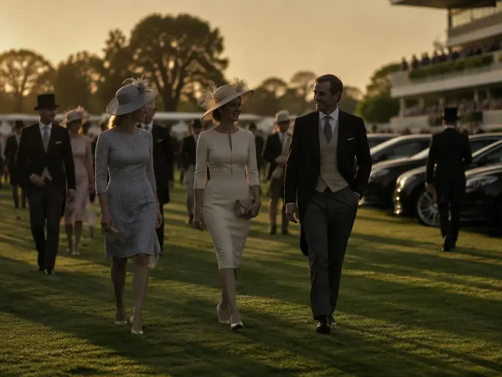 Guests arriving by chauffeur car at a racecourse